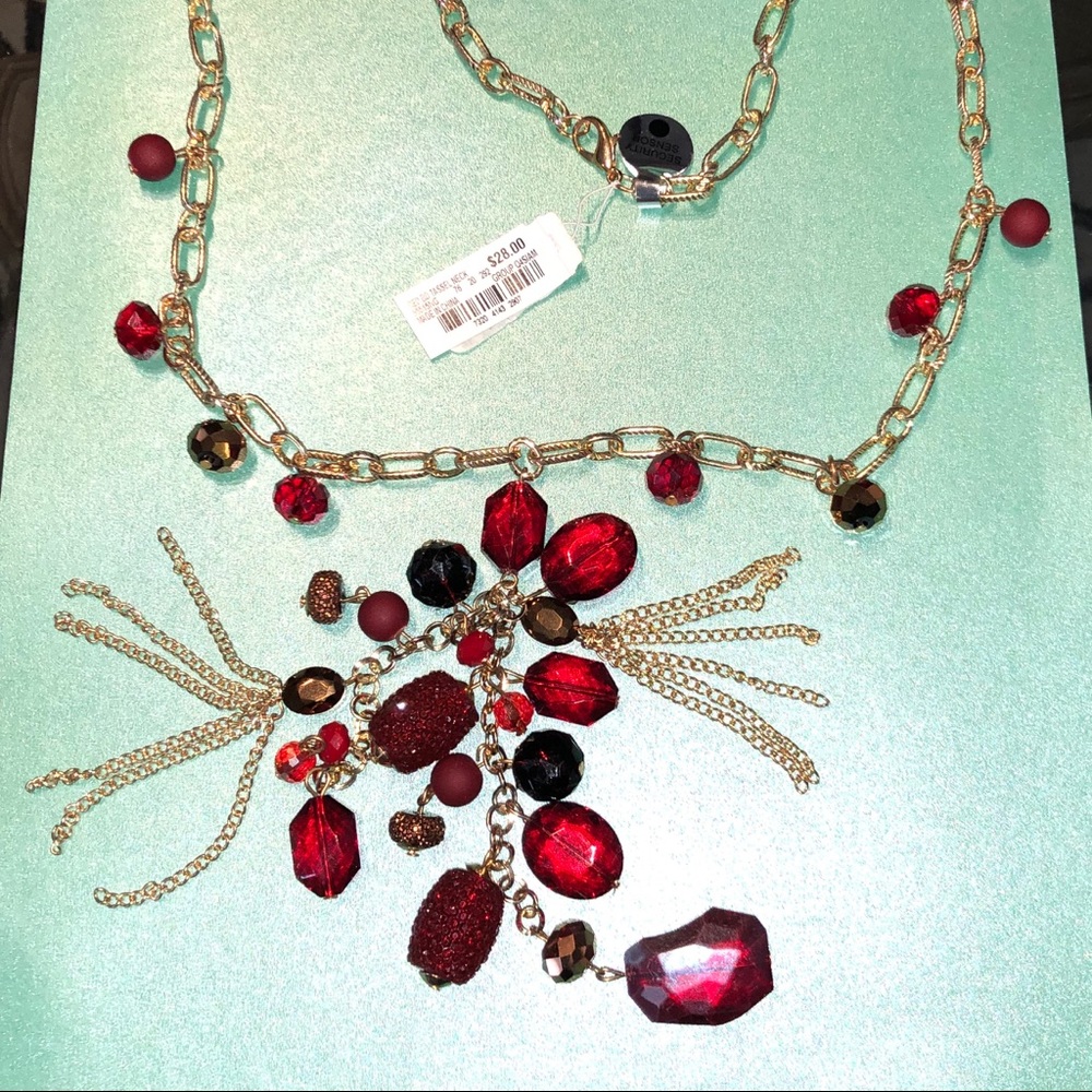 Sparkly red and gold festive necklace
